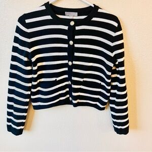 J.Crew Emilie Sweater Lady Jacket Black and Ivory Striped Cardigan